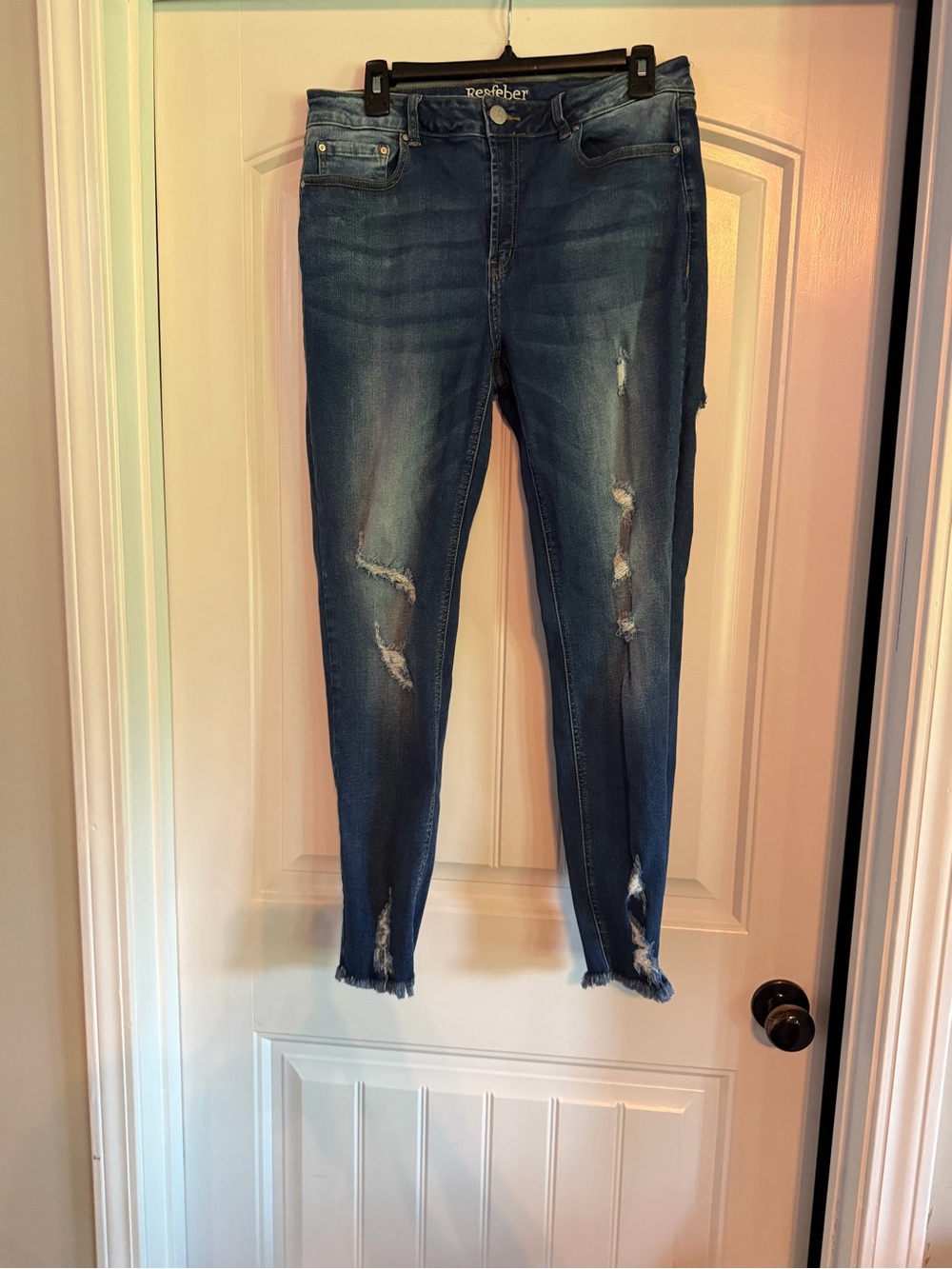 Distressed Skinny Boyfriend Jeans in Medium Blue by Resfeber.